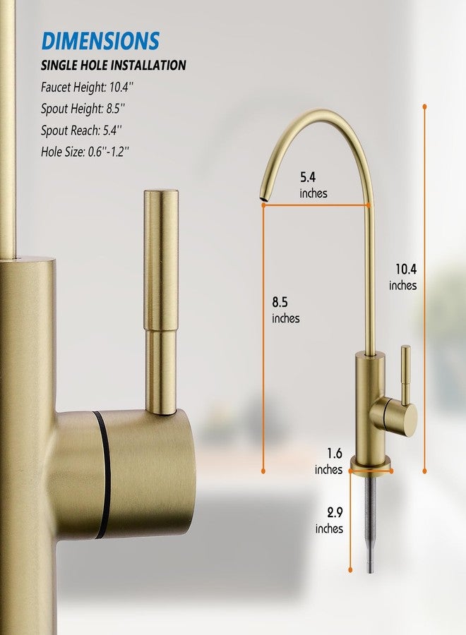 WEWE Drinking Water Faucet for Kitchen Sink, Gold Kitchen Water Filter Faucet Stainless Steel for Reverse Osmosis or Water Filtration System Beverage Non-Air Gap RO Faucet Gold Finish - Image 4